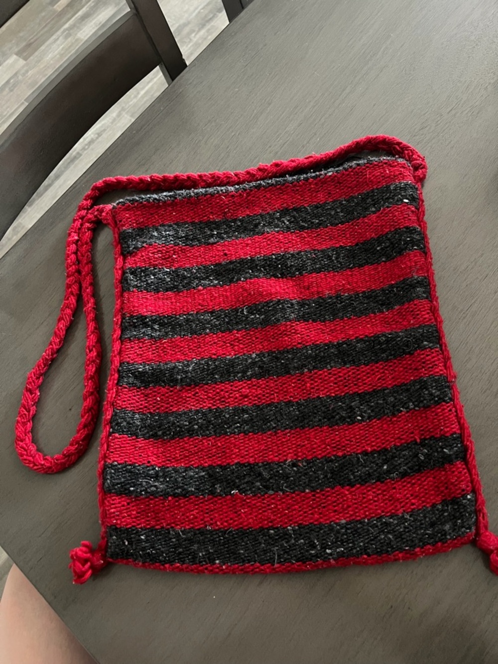 Red and Black Striped Knit Wristlet Bag